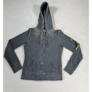 True‎ Religion Women’s Size Medium Gray/Gold Classic Full Zip Hoodie Jacket